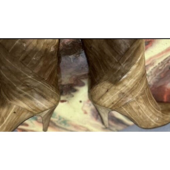 Vintage Saffron Eel Skin Boots Tan Handmade In Spain Pullon Mid Heel Women’s 5 - Picture 7 of 9